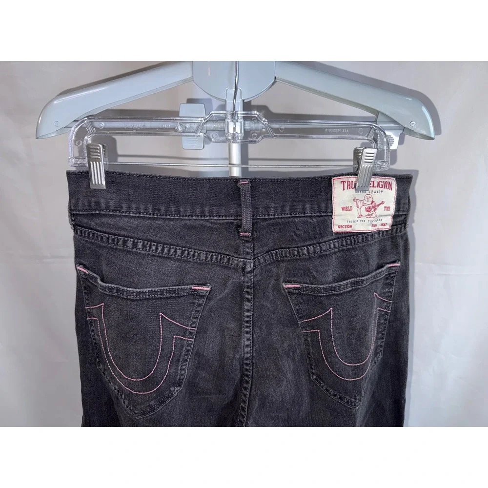 True Religion Geno Relaxed Slim Jeans Black Pink Stitching 33 Mens